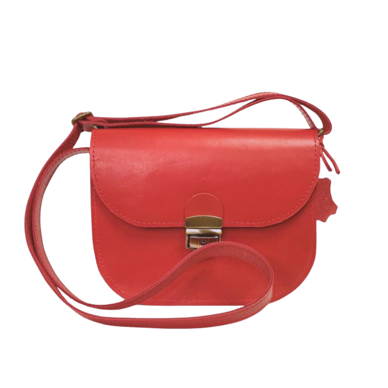 Natural Leather Saddle Bag Medium – Red
