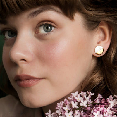 Porcelain Round Stud Earrings - Pink and Gold