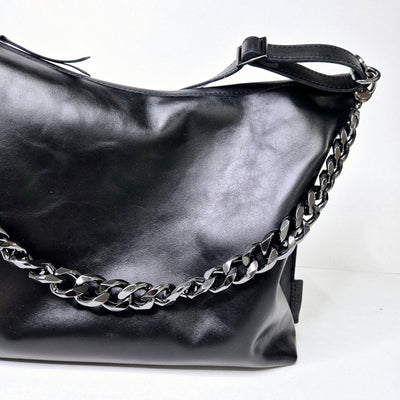 Black Leather Hobo Bag - Large