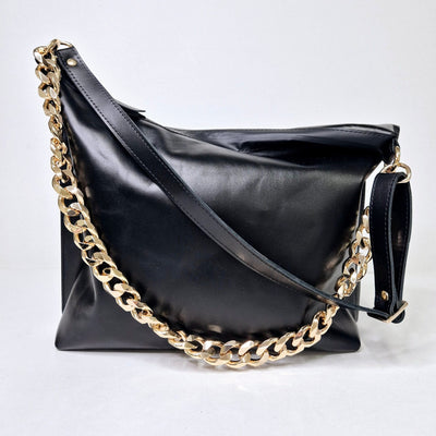 Black Leather Hobo Bag - Large