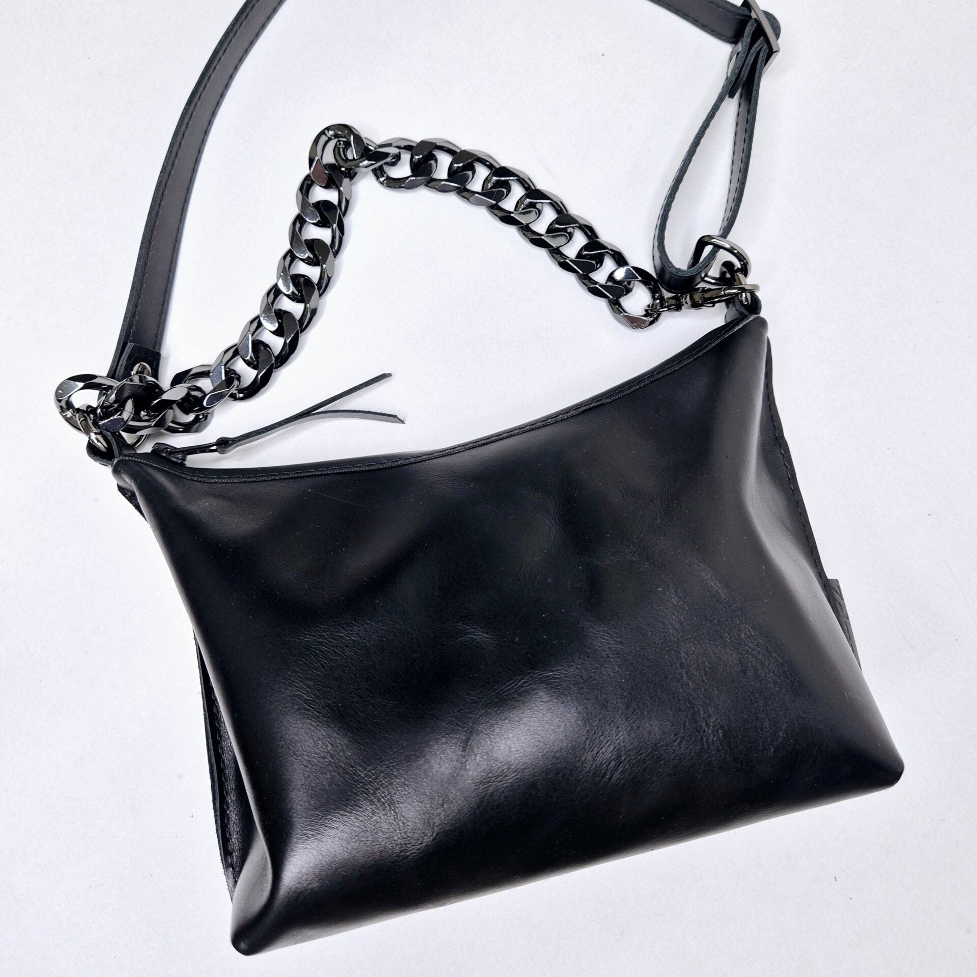 Black Leather Hobo Bag - Small