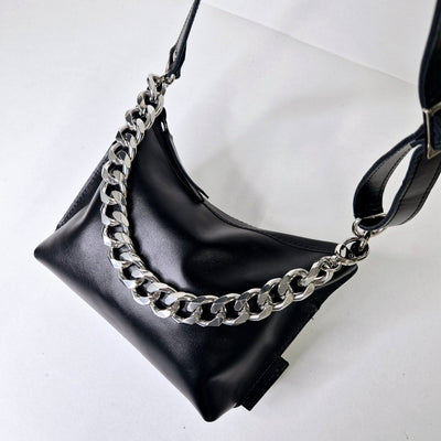 Black Leather Hobo Bag - Small