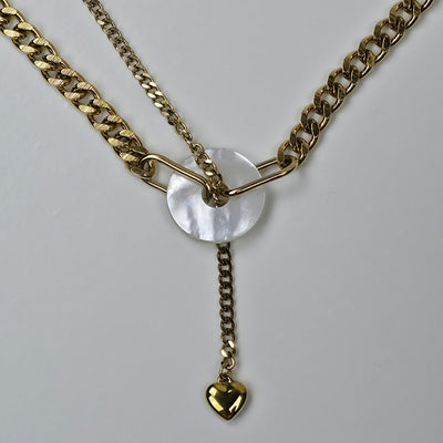 IM Pearl Disc & Heart Necklace