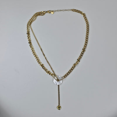 IM Pearl Disc & Heart Necklace