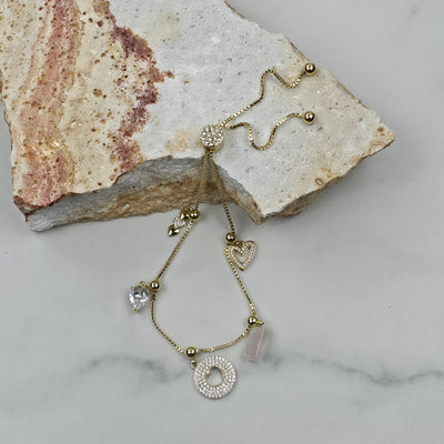 Charm Bracelet met Hart & Strass Hangers