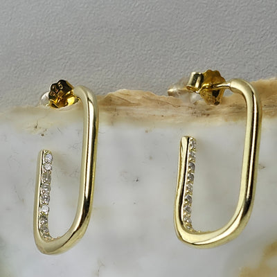 Goudkleurige U-Vormige Oorbellen met Strass