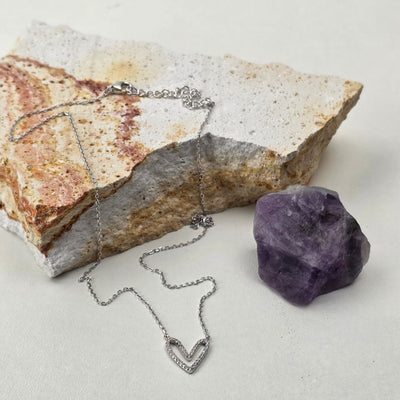 Zilverkleurige Ketting met Open Hart & Strass
