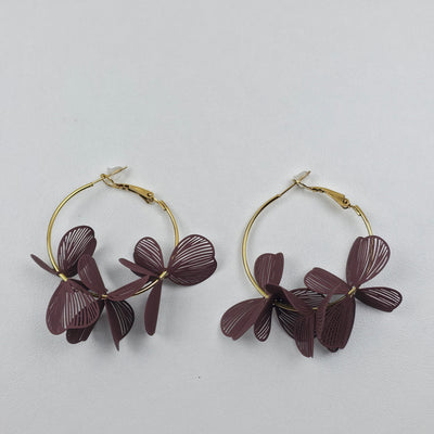 Goudkleurige Hoops met Paarse Bloem Hangers – 5 cm