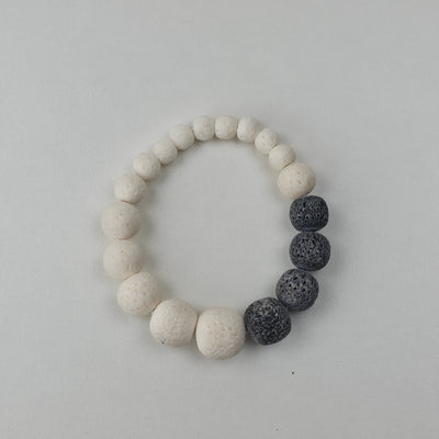 Handgemaakte Elastische Armband – Natuurlijke Lavastenen Wit & Grijs