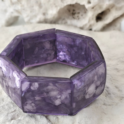 Handgemaakte Armband met Paars Gemarmerde Schakels – Resin & Schelp