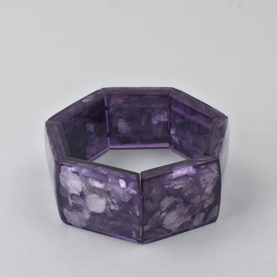 Handgemaakte Armband met Paars Gemarmerde Schakels – Resin & Schelp