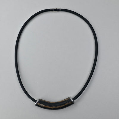 Handgemaakte Ketting met Hoornlook Detail – 45 cm (Zwart & Zilver)