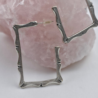 Handgemaakte Zilverkleurige Rechthoekige Textuur Oorbellen