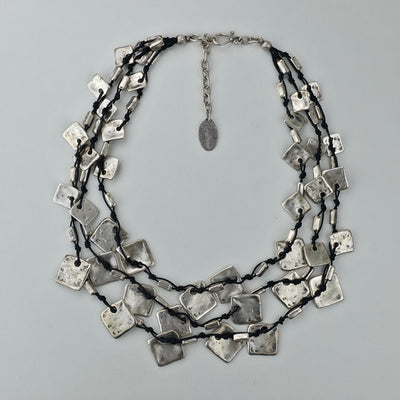 Handgemaakte Zilverkleurige Vierkantjes Statementketting