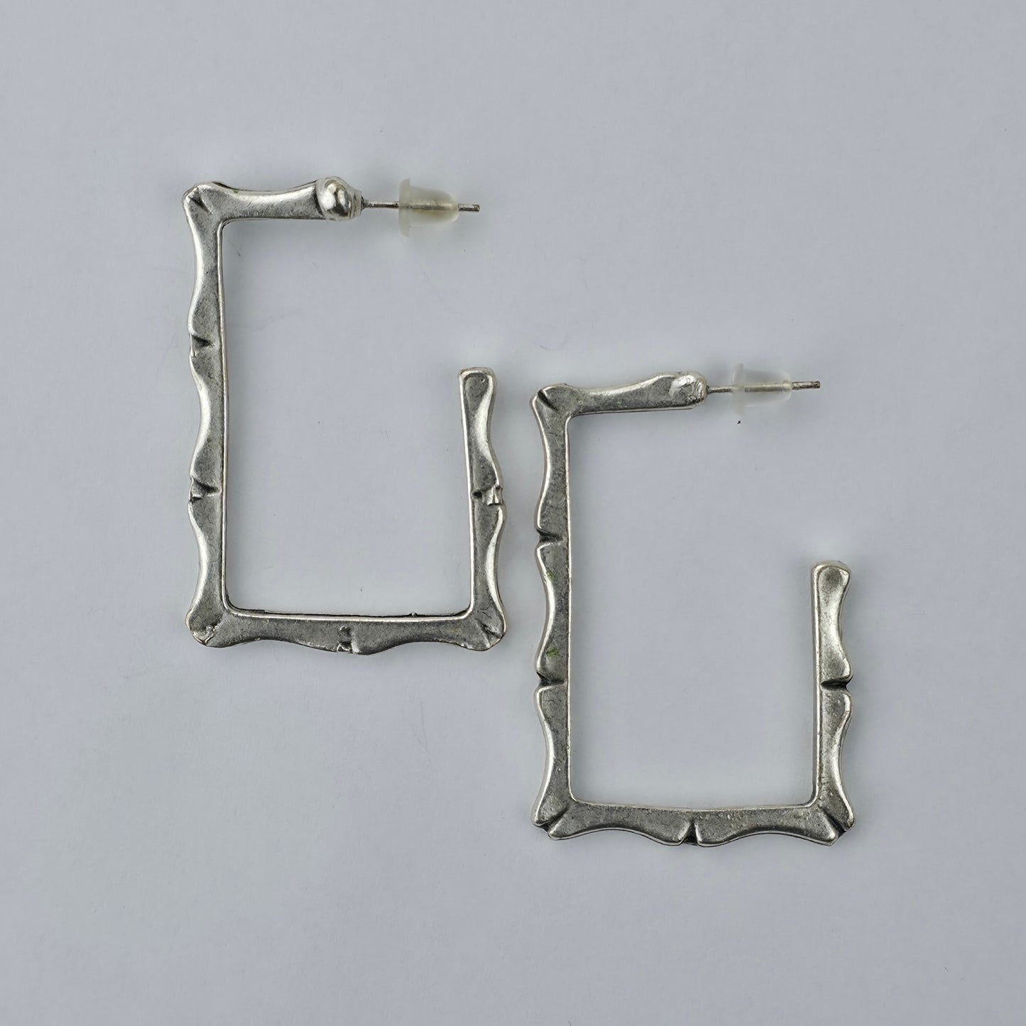 Handgemaakte Zilverkleurige Rechthoekige Textuur Oorbellen