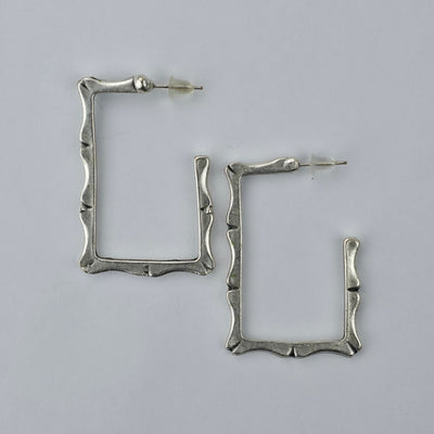 Handgemaakte Zilverkleurige Rechthoekige Textuur Oorbellen
