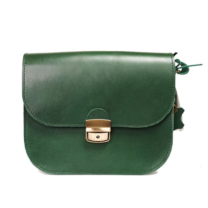 Natural Leather Saddle Bag Large – Green