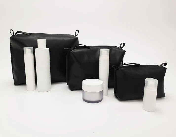 Leather Cosmetic Bag, Black - Small