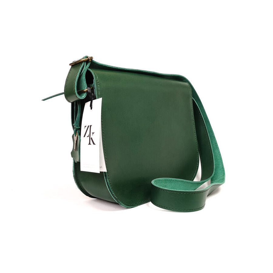 Natural Leather Saddle Bag Large – Green