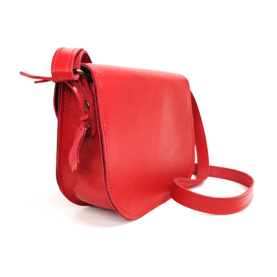 Natural Leather Saddle Bag Medium – Red