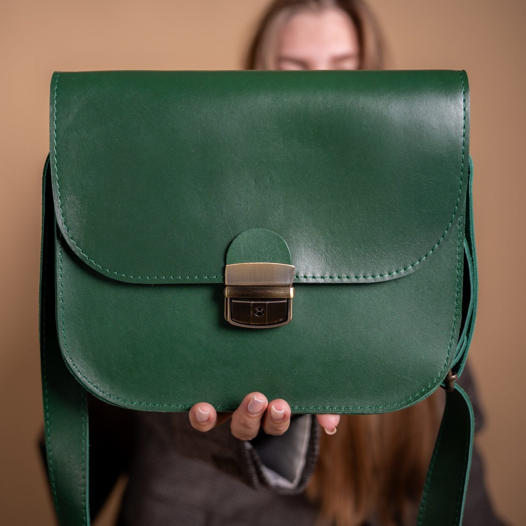 Natural Leather Saddle Bag Large – Green