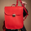 Natural Leather Saddle Backpack - Red