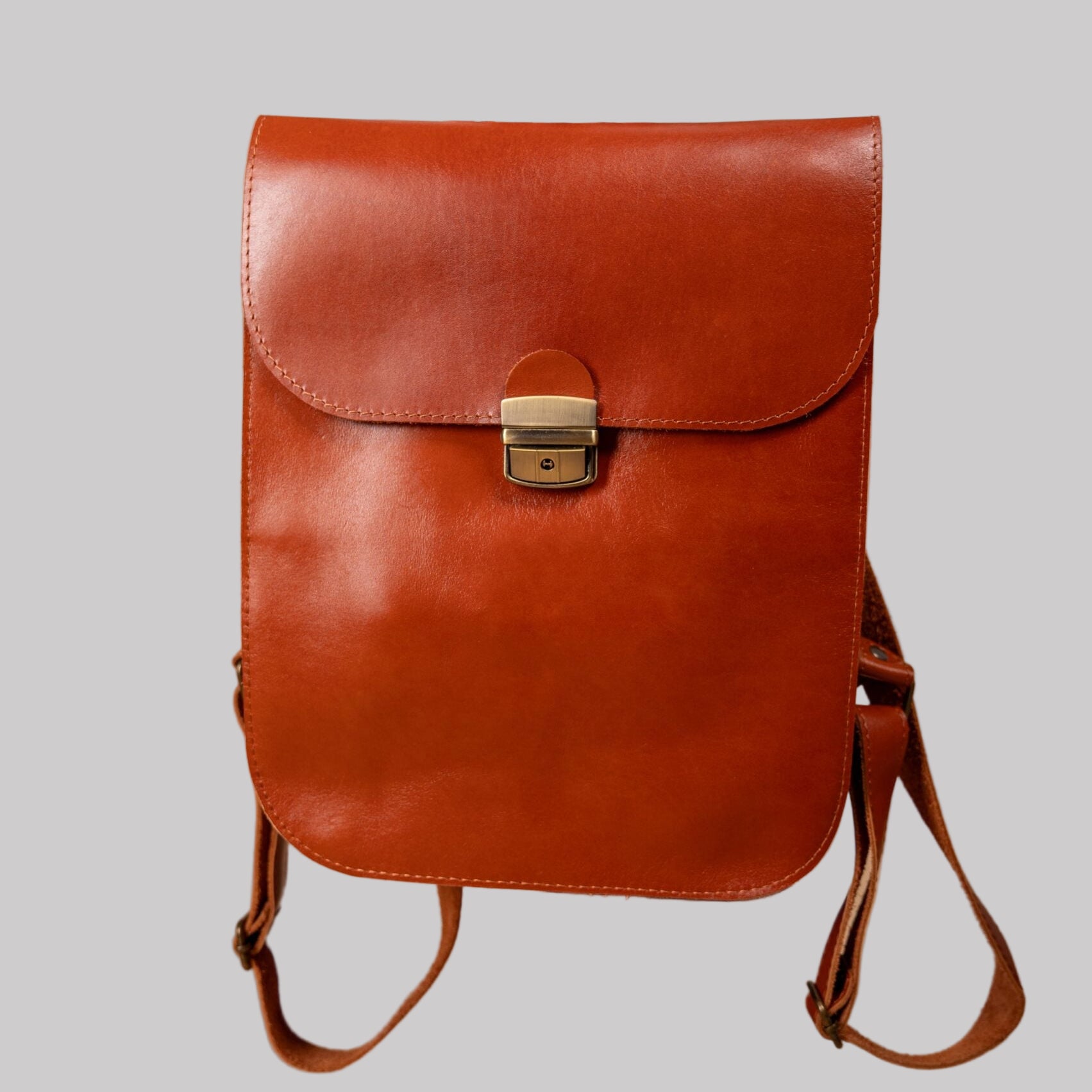 Natural Leather Saddle Backpack - Light Brown