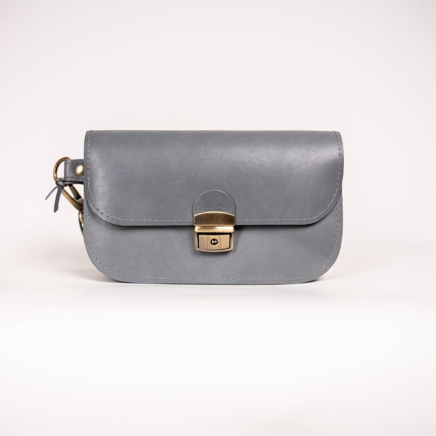 Natural Leather Saddle Bag Mini - Grey