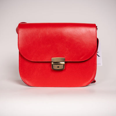 Natural Leather Saddle Bag Large – Red