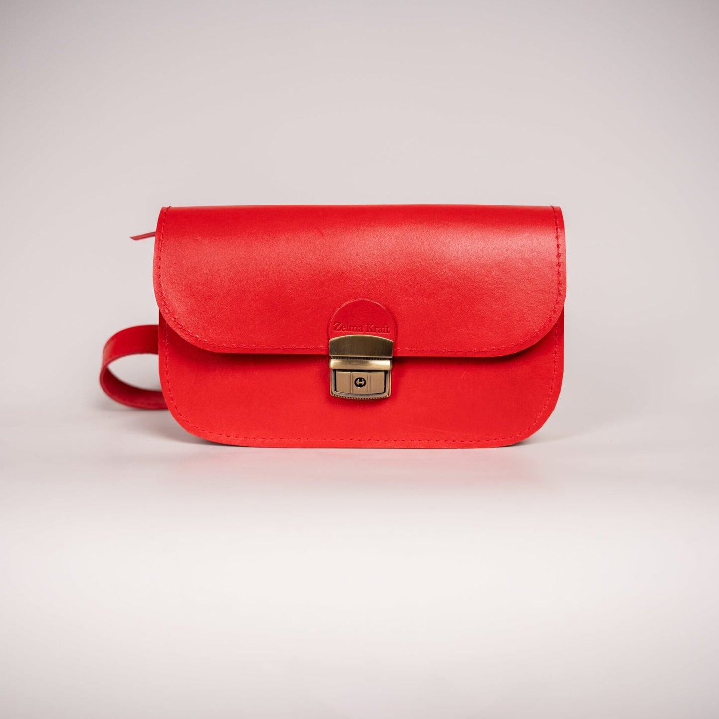 Natural Leather Saddle Bag Mini - Red