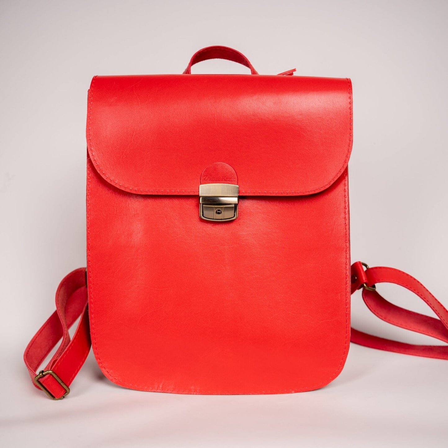 Natural Leather Saddle Backpack - Red