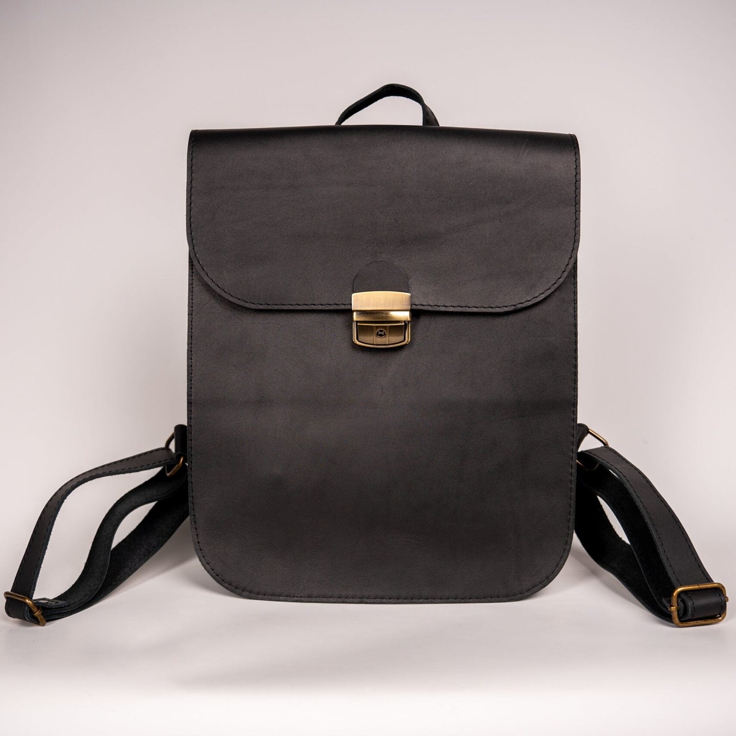 Natural Leather Saddle Backpack - Black