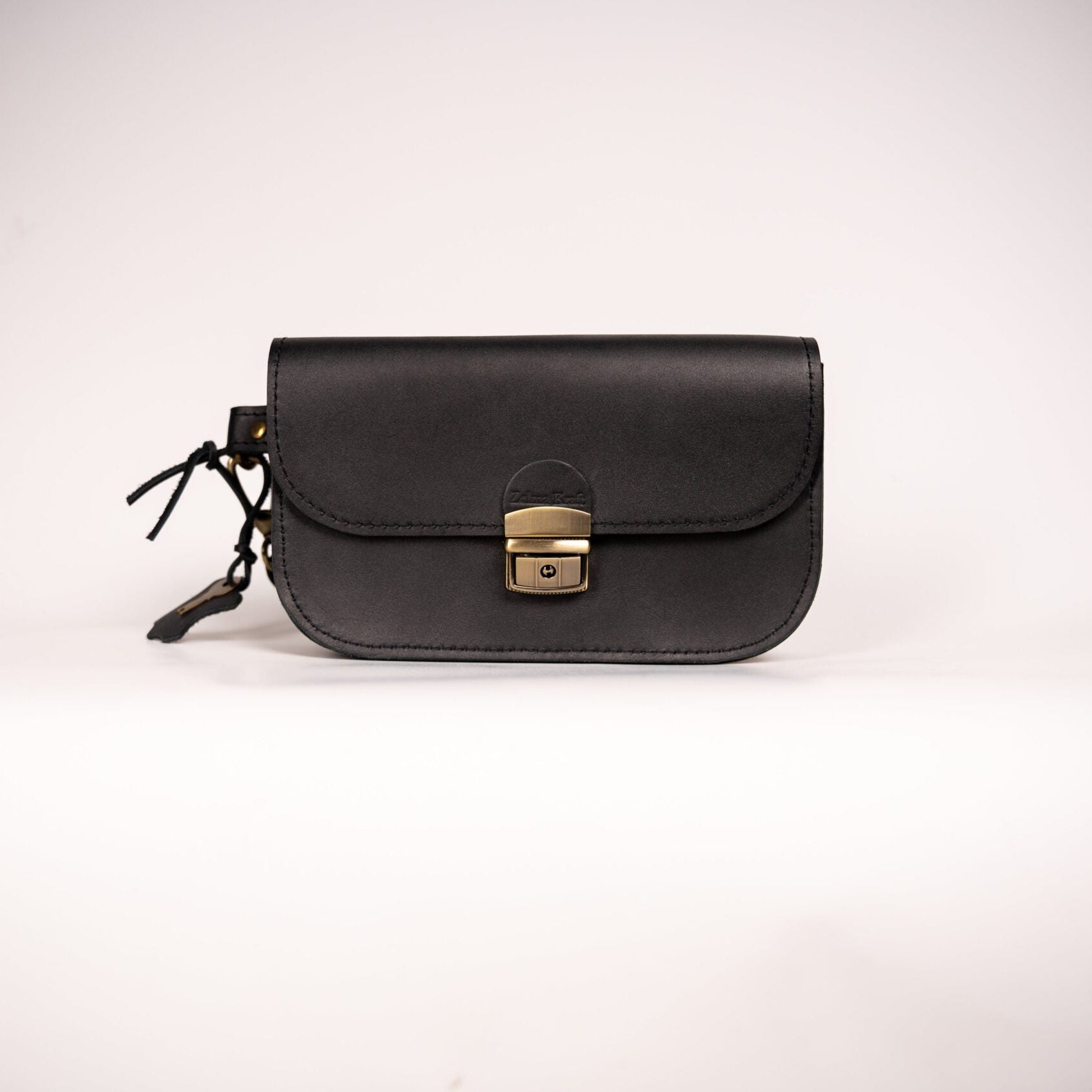 Natural Leather Saddle Bag Mini - Black