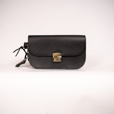 Natural Leather Saddle Bag Mini - Black