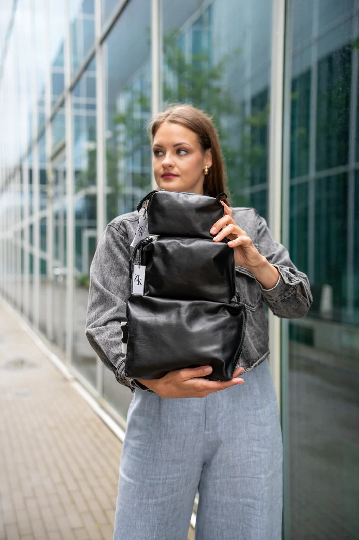 Leather Cosmetic Bag, Black - Small