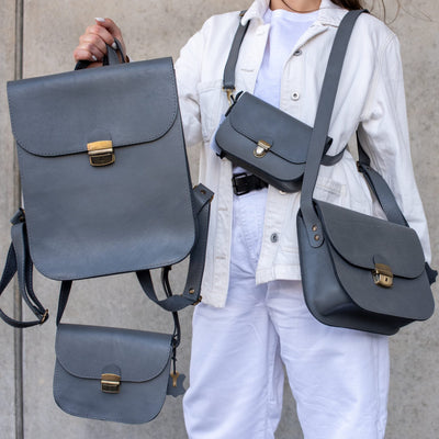 Natural Leather Saddle Bag Medium – Grey