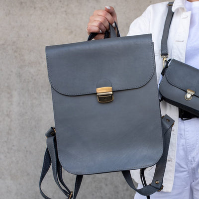 Natural Leather Saddle Backpack - Grey