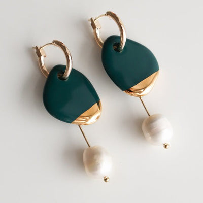 Arp Pearl And Porcelain Earrings - Dark Green