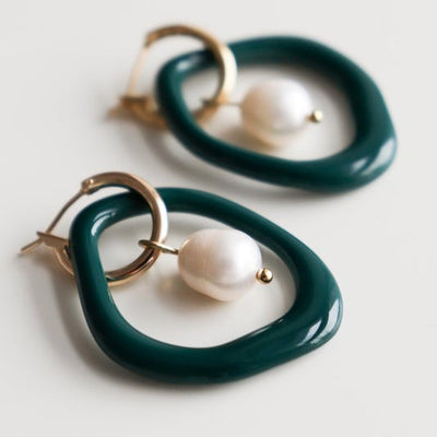 Arp Pearl and Porcelain Hoops - Dark Green
