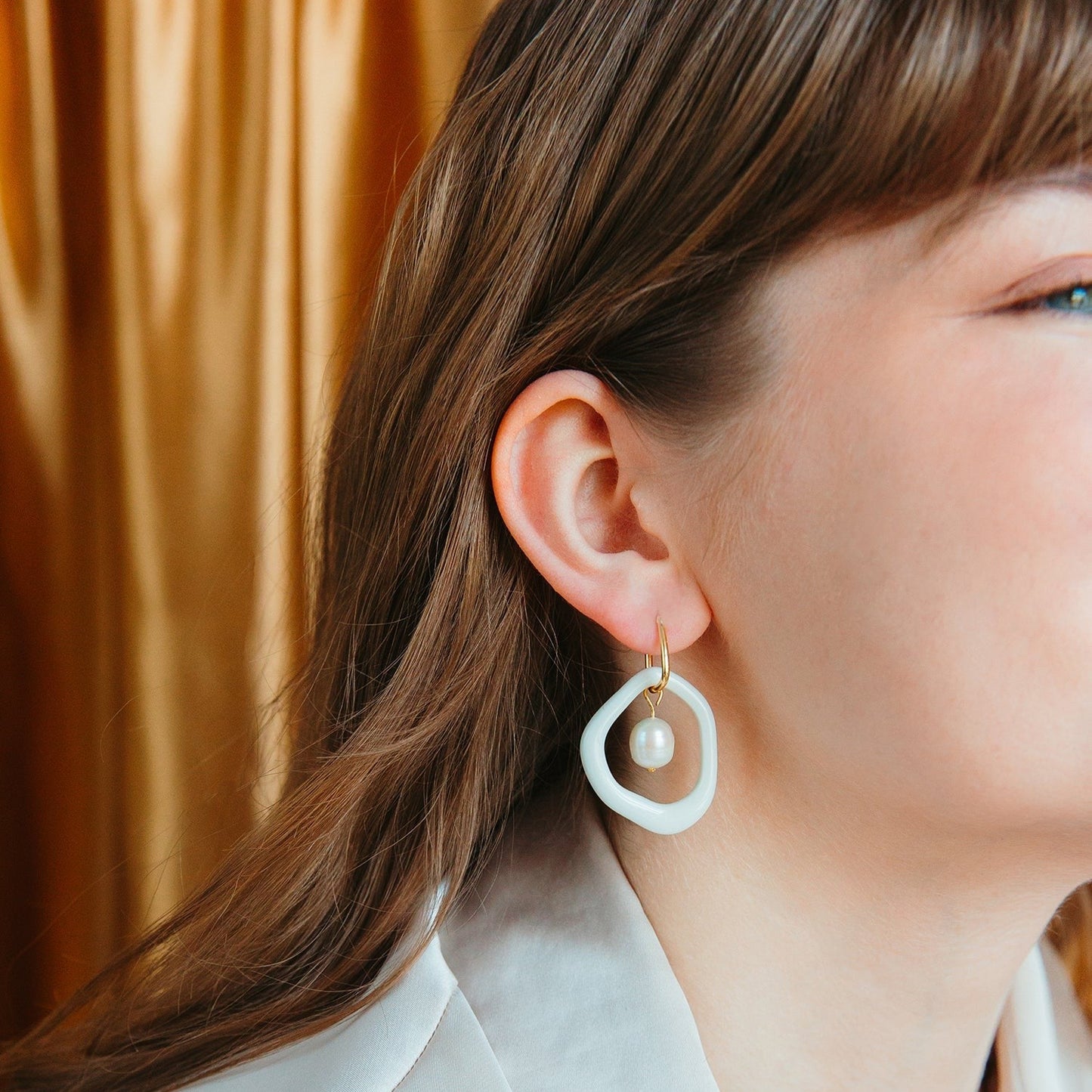 Arp Pearl and Porcelain Hoops - Black