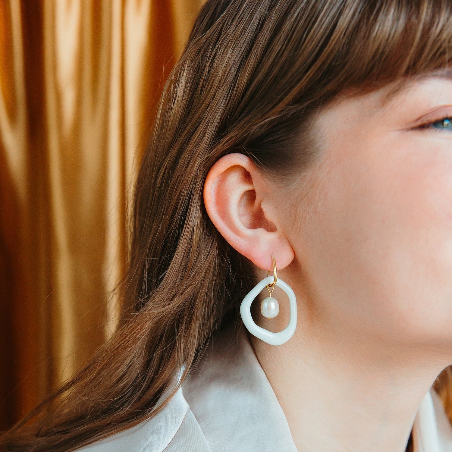 Arp Pearl and Porcelain Hoops - Black