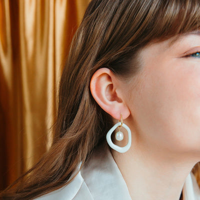 Arp Pearl and Porcelain Hoops - Black