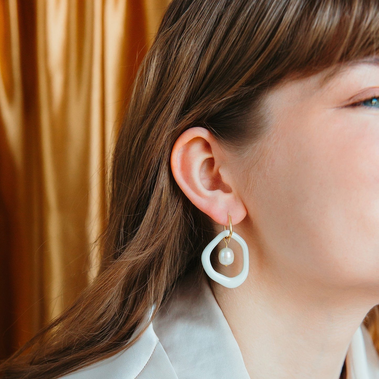 Arp Pearl and Porcelain Hoops - Dark Green