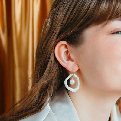 Arp Pearl and Porcelain Hoops- Burgundy