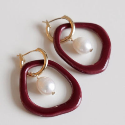 Arp Pearl and Porcelain Hoops- Burgundy