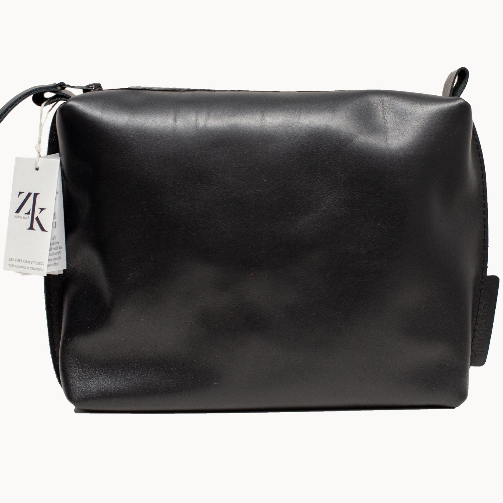Leather Cosmetic Bag, Black - Large