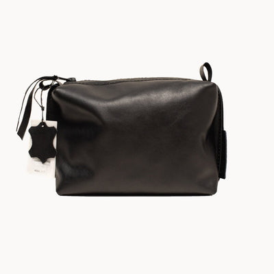 Leather Cosmetic Bag, Black - Medium