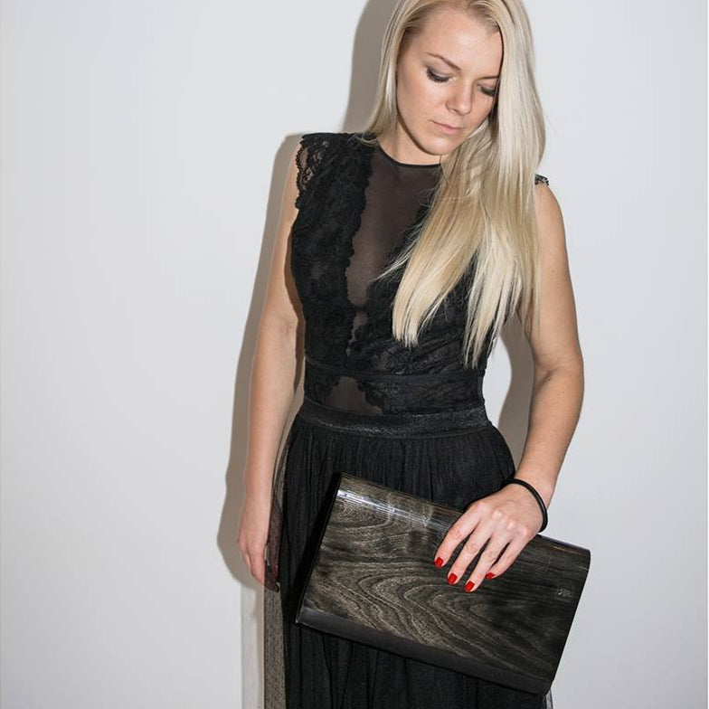 Small Glossy Wood Clutch