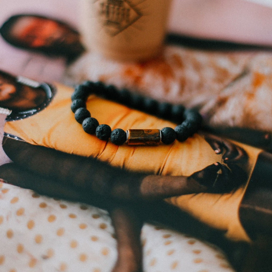 Lava Bracelet with 8mm Tiger Eye for Men