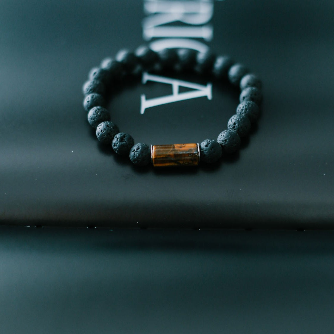 Lava Bracelet with 8mm Tiger Eye for Men